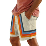Men's Retro Striped Color Block Drawstring Beach Shorts 66535038TO