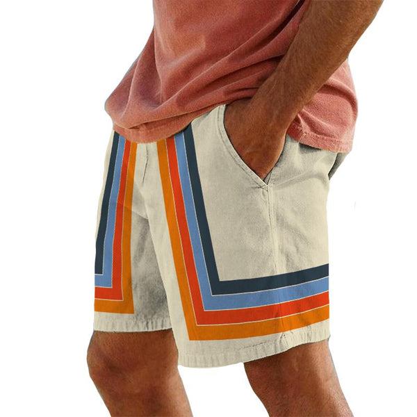 Men's Retro Striped Color Block Drawstring Beach Shorts 66535038TO
