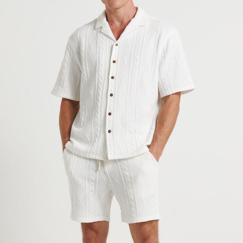 Men's Jacquard Texture Short-Sleeved Shirt And Shorts Set 62387290Y