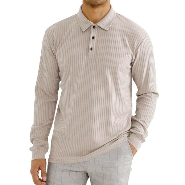 Men's Casual Solid Color Lapel Long Sleeve Polo Shirt 11523451M