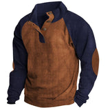 Men's Retro Corduroy Colorblock Raglan Sleeve Stand Collar Sweatshirt 12413764Y