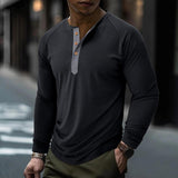 Men's Contrast Long Sleeve Casual Henley T-Shirt 80900545X