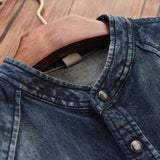 Men's Vintage Stand Collar Denim Long Sleeve Shirt 17648673Y