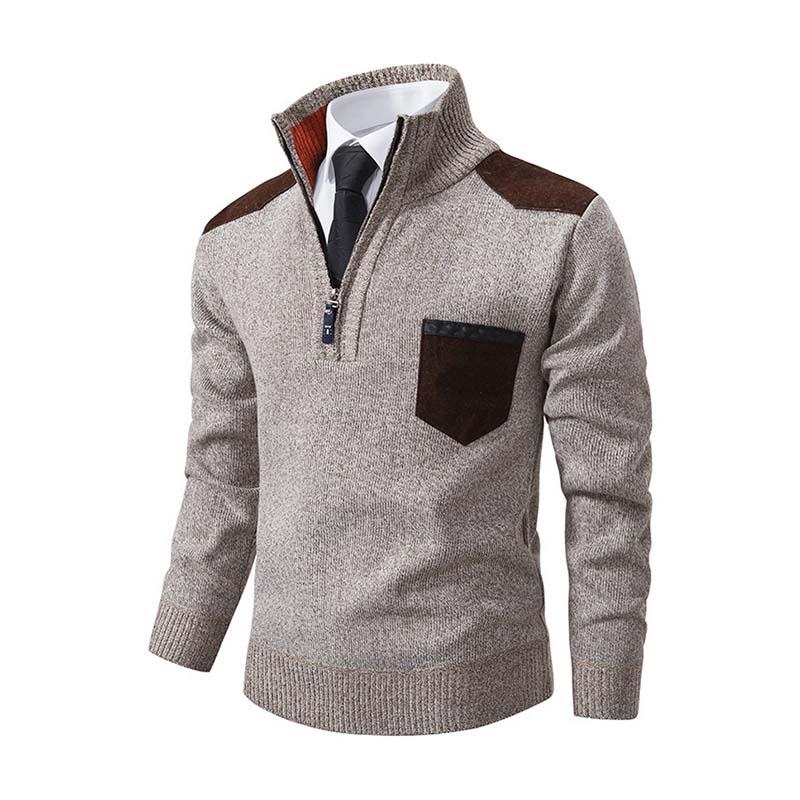 Men's Classic Casual Colorblock Thickened Zipper Stand Collar Pullover Sweater 80824003K