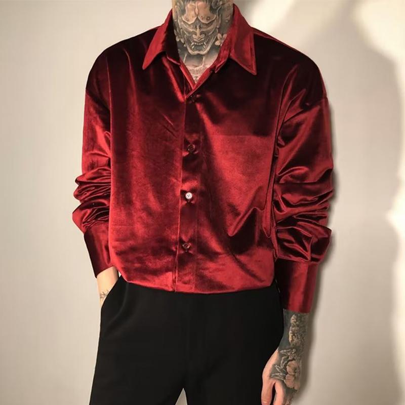 Men's Vintage Red Velvet Long Sleeve Shirt 53155568U