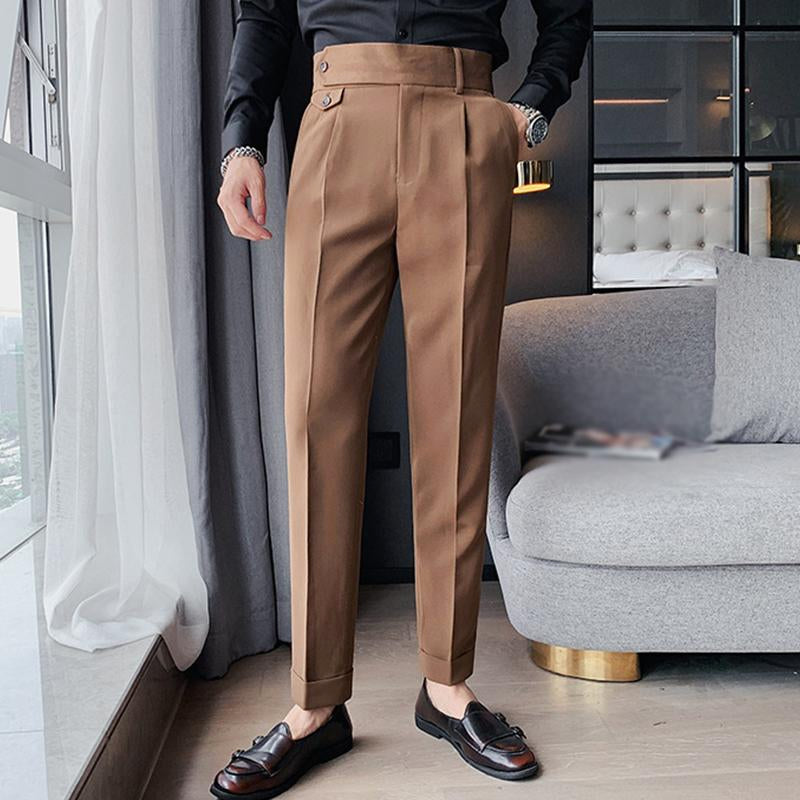 Men's British Style High Waist Straight Suit Pants 00533447M