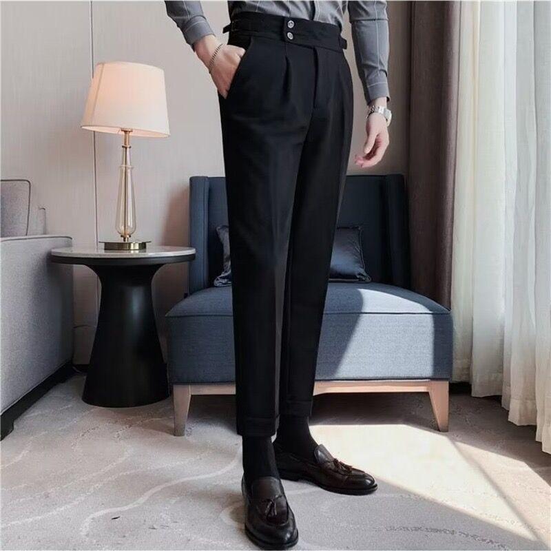 Men's British Style Slim Fit Cropped Formal Pants 80529568M