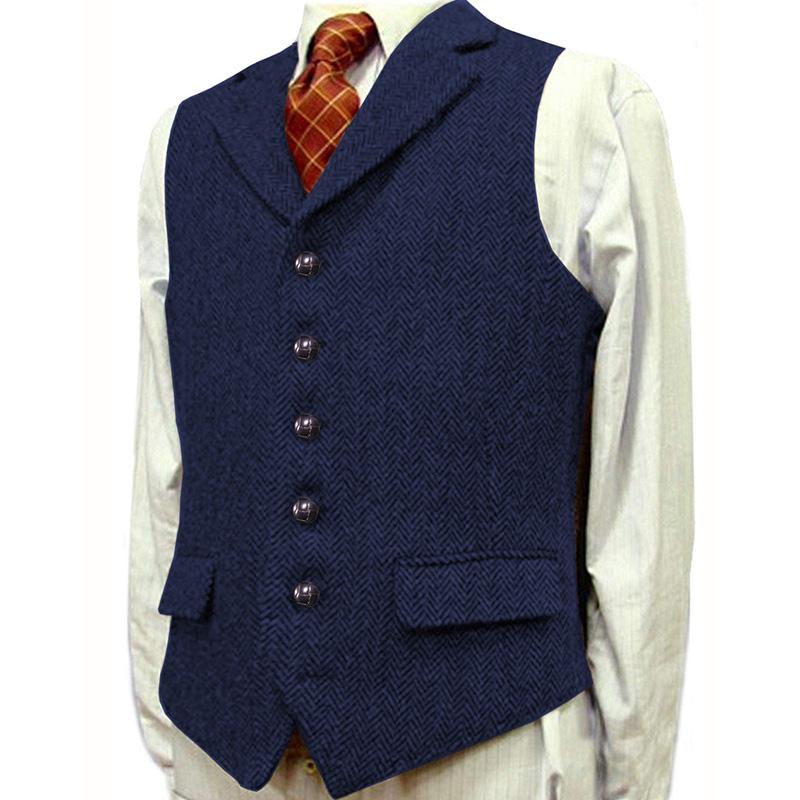 Men's Vintage Lapel Herringbone Single Breasted Suit Vest 96979880M