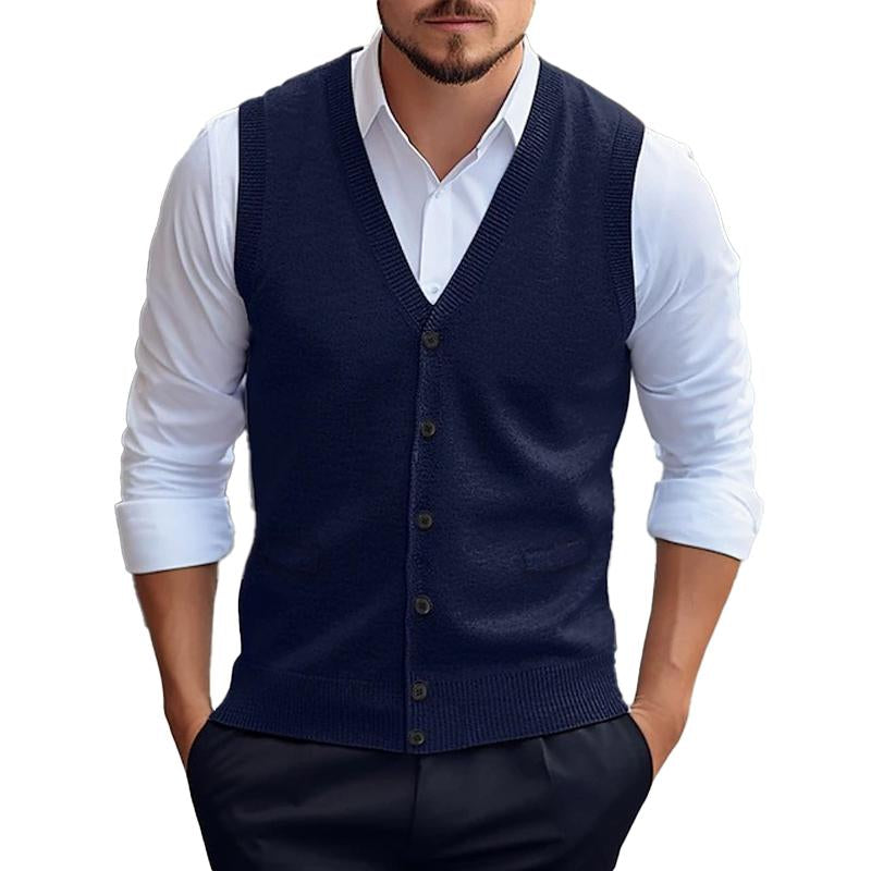 Gilet cardigan tricoté décontracté de couleur unie pour hommes 96080419X