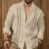 Men's Printed Beach Lapel Long Sleeve Shirt 37751703X
