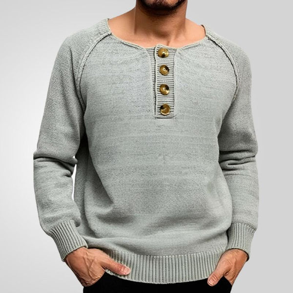 Men's Casual Button Henley Collar Loose Knit Pullover Sweater 43944208M