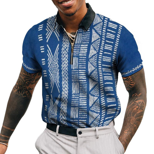 Men's Vintage Ethnic Style Zipper Polo Shirt 21170331TO