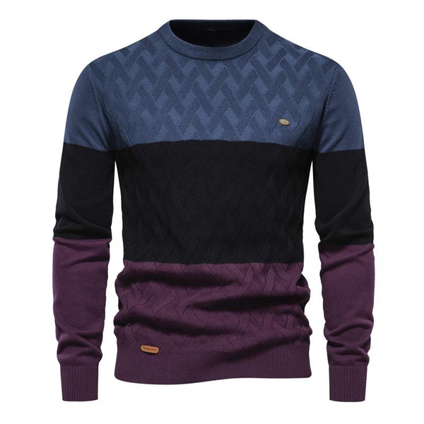 Men's Round Neck Color Contrast Stripe Knit Sweater 61073264X