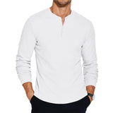 Men's Solid Henley Neck Long Sleeve T-Shirt 66566593X