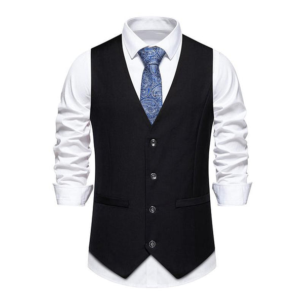 Men's Retro Solid Color V-Neck Single-Breasted Suit Vest 89759920M