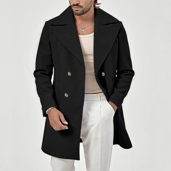 Men's Solid Lapel Double Breasted Mid-length Coat 13867666Z