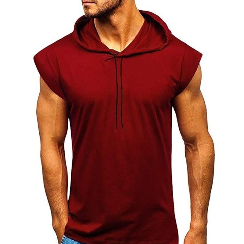 Men's Casual Solid Color Loose Hooded Tank Top 73394782M