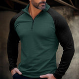 Men's Casual Half-Zip High-Neck Color Matching Raglan Sleeves T-Shirt 29522527Y