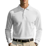 Men's Solid Color Waffle Lapel Long Sleeve Polo Shirt 41139532Z