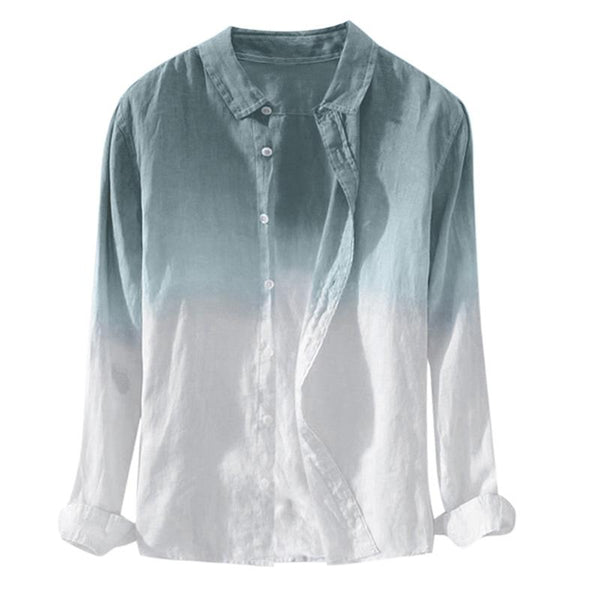 Men's Cotton and Linen Long-sleeved Color-block Lapel Shirt 58196240X