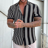 Men's Striped Print Short Sleeve Lapel Shirt 02939652X
