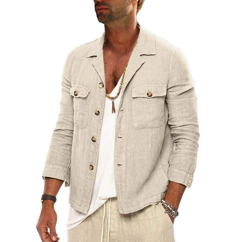 Men's Casual Linen Cotton Multi-pocket Jacket 78336326X