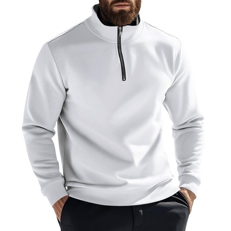 Men's Casual Solid Color Fleece Zipper Stand Collar Loose Sweatshirt 22895255M