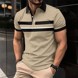 Men's Printed Striped Casual Lapel Buttoned POLO Shirt 74659434X