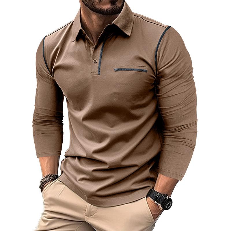 Men's Casual Lapel Slim Fit Long Sleeve Polo Shirt 94947703M