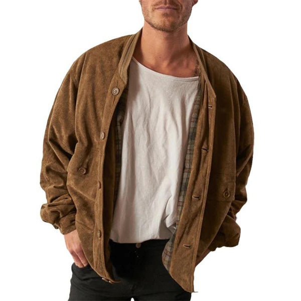 Men's Casual Crew Neck Suede Jacket 00327045F