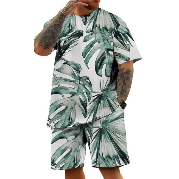Men's Beach Rainforest Short-sleeved Two-piece Set 47900826TO