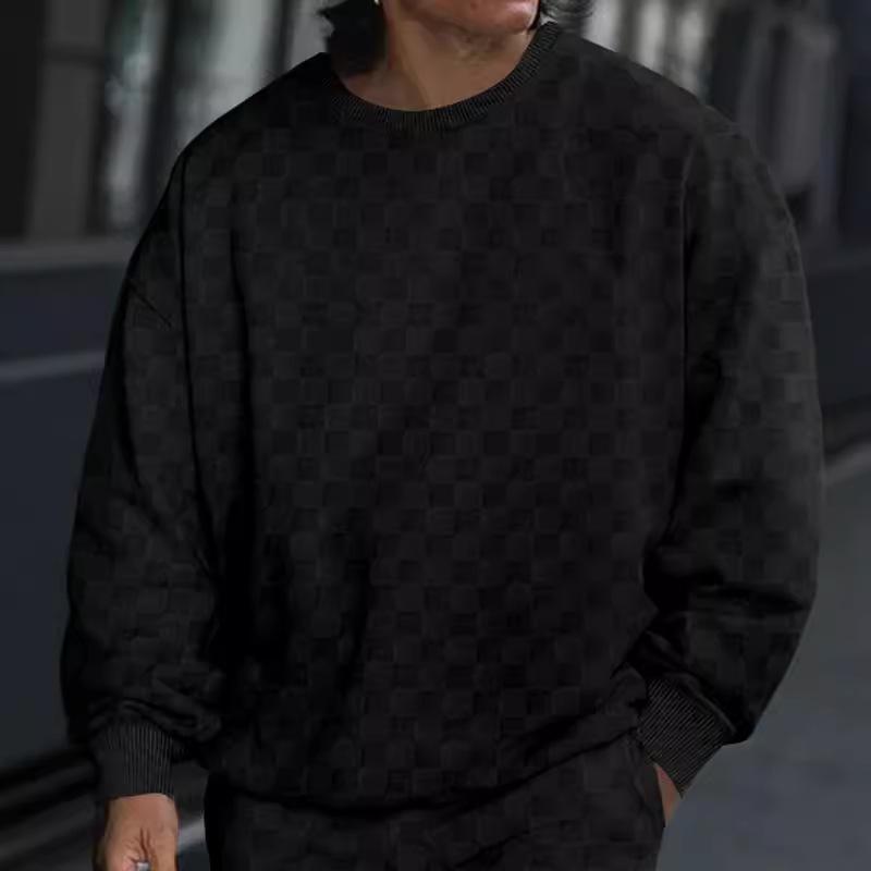 Men's Checkerboard Crew Neck Knitted Long Sleeve Sweatshirt 63722965X