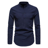Men's Solid Color Long Sleeve Stand Collar Linen Shirt 70526053X