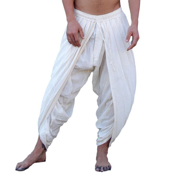 Men's Casual Cotton Linen Solid Color Loose Thin Pleated Pants 58342560M
