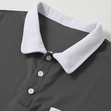 Men's Casual Cotton Blend Color Block Lapel Short Sleeve Polo Shirt 14480805M