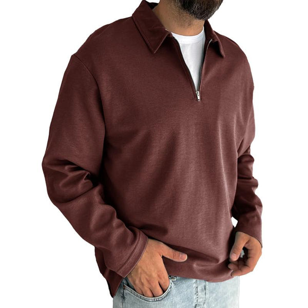 Men's Vintage Solid Color Half Zip Lapel Long Sleeve Sweatshirt 72131898Y