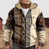 Men's Vintage Print Zip Hooded Fleece Jacket 76989421X