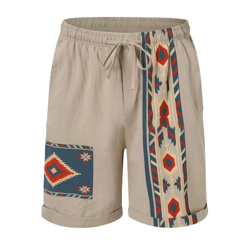 Men's Ethnic Print Beach Drawstring Shorts 89368536Y