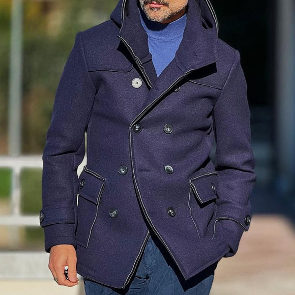 Men's Retro Casual Solid Color Stitching Hooded Jacket 25156696TO