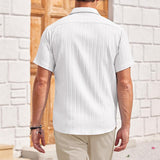Men's Casual Cotton Linen Pleated Lapel Short-Sleeved Loose Shirt 58670364M