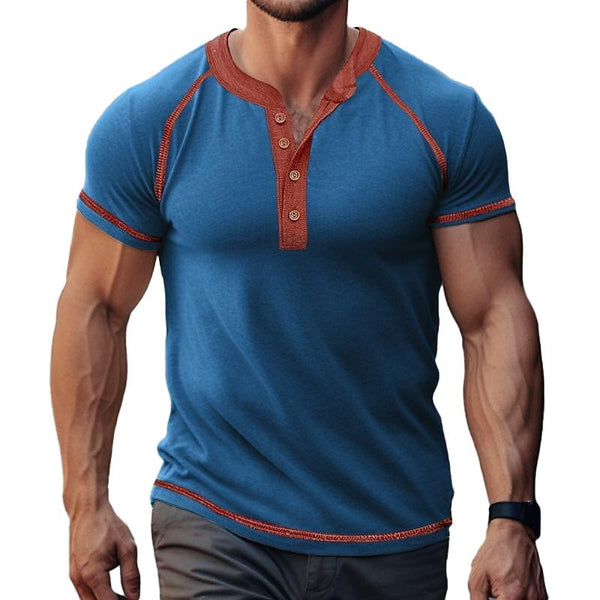 Men's Casual Colorblock Raglan Henley Neck Short Sleeve T-Shirt 09966451Y