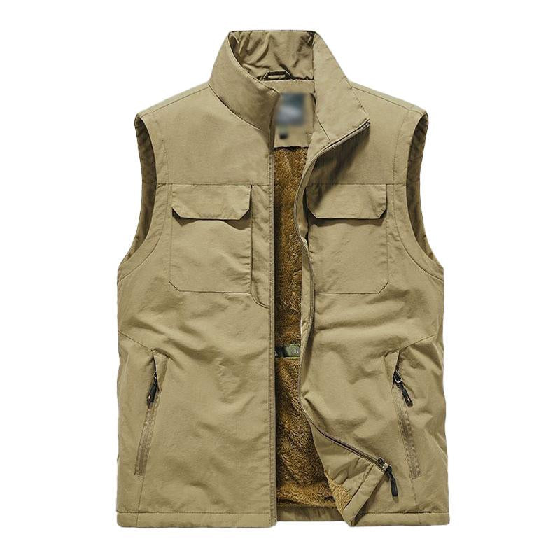 Men's Casual Fleece Warm Multi-pocket Loose Quick-Drying Vest 24481588M