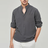 Men's Casual Solid Color Breast Pocket Henley Collar Long Sleeve Shirt 80324521Y