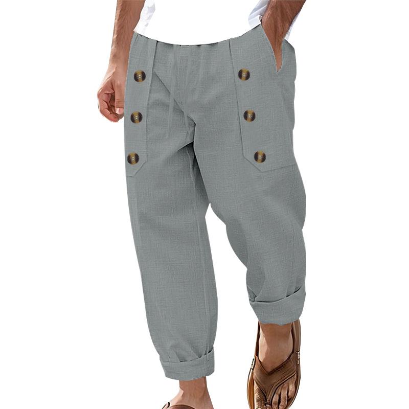 Men's Casual Cotton Linen Elastic Waist Loose Beach Pants 09358387M