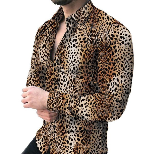 Men's Vintage Casual Leopard Print Lapel Shirt 58711976TO