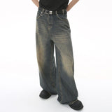 Men's Vintage Washed Distressed Loose Wide Leg Jeans (Belt Excluded) 78749916M