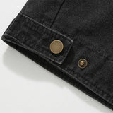 Men's Vintage Washed Cotton Loose Contrast Lapel Zipper Cargo Jacket 32218661M