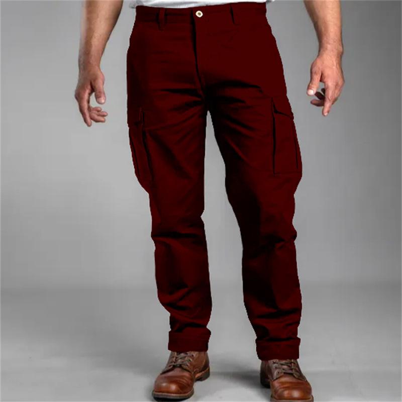 Men's Casual Cotton Solid Color Multi-Pocket Straight Cargo Pants 66136059M