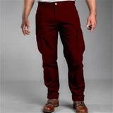 Men's Casual Cotton Solid Color Multi-Pocket Straight Cargo Pants 66136059M