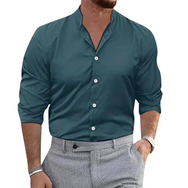 Men's Casual Solid Color Lapel Breathable Long Sleeve Shirt 59946067M